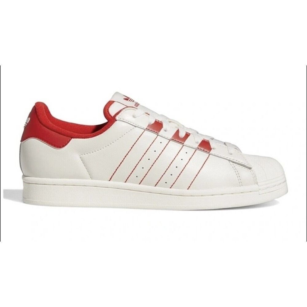 Adidas Superstar (Men Sz 8- 13) Casual Retro Shoe Off White Red Athletic Sneaker